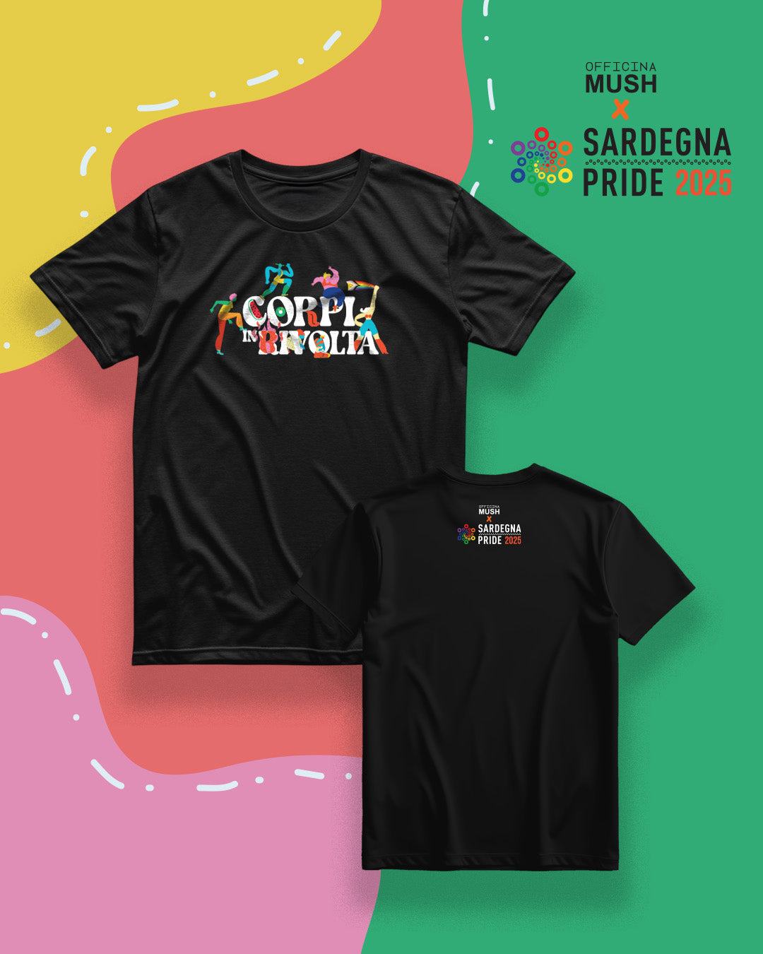 OFFICIAL T-SHIRT SARDEGNA PRIDE 2025 - CORPI IN RIVOLTA - Officina Mush x SARDEGNA PRIDE 2025 - NERA